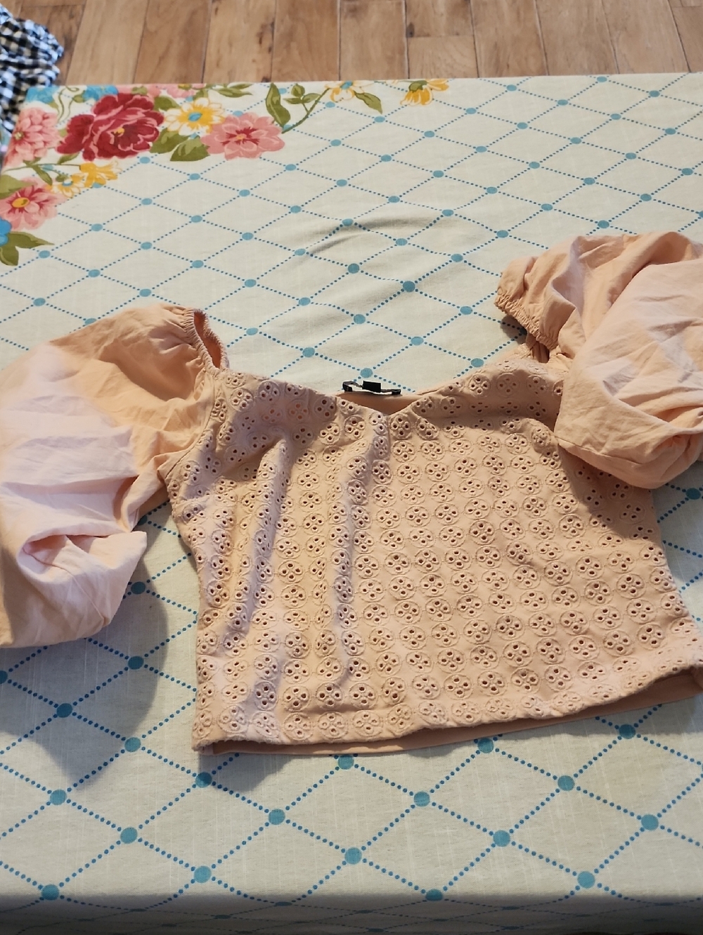 Express Blush Eyelet Puff Sleeve Crop Top